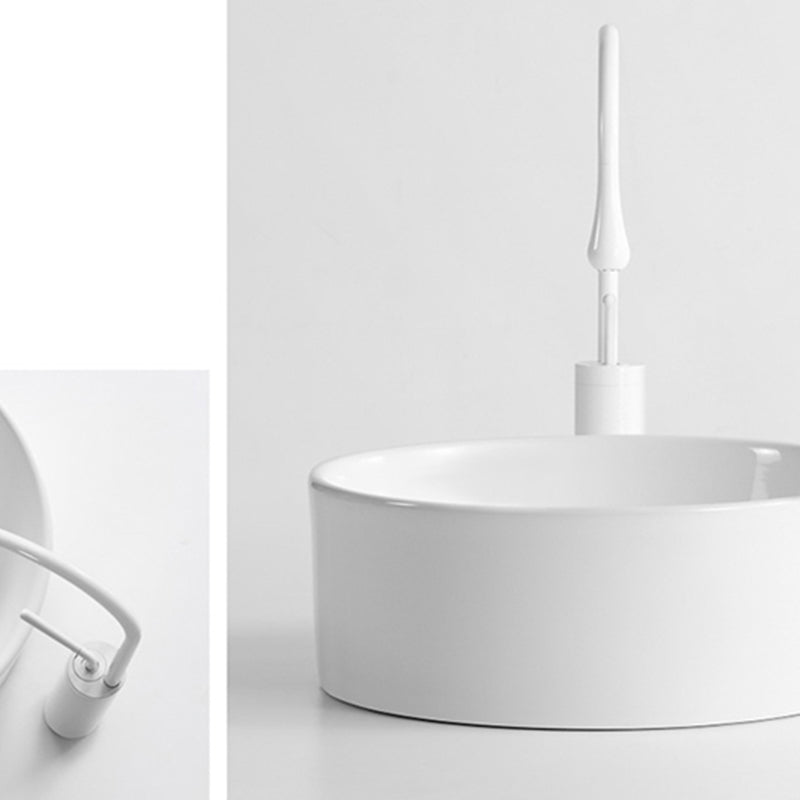 Modern Vessel Bathroom Sink Round Porcelain with Pop-Up Drain Basin Sink