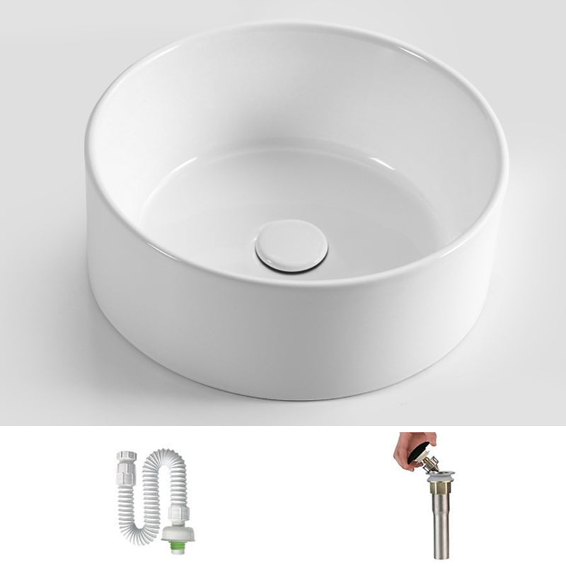 Modern Vessel Bathroom Sink Round Porcelain with Pop-Up Drain Basin Sink