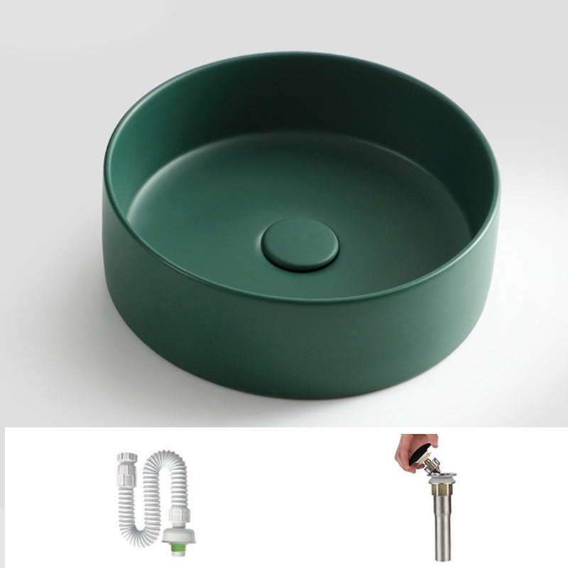 Modern Vessel Bathroom Sink Round Porcelain with Pop-Up Drain Basin Sink