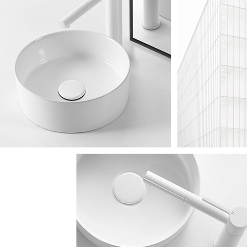 Modern Vessel Bathroom Sink Round Porcelain with Pop-Up Drain Basin Sink