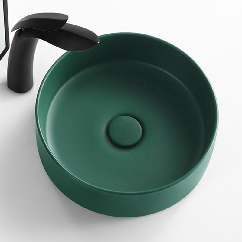 Modern Vessel Bathroom Sink Round Porcelain with Pop-Up Drain Basin Sink