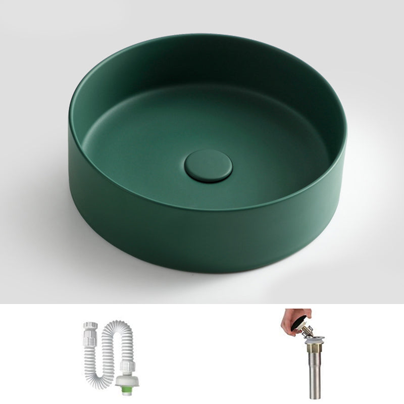 Modern Vessel Bathroom Sink Round Porcelain with Pop-Up Drain Basin Sink