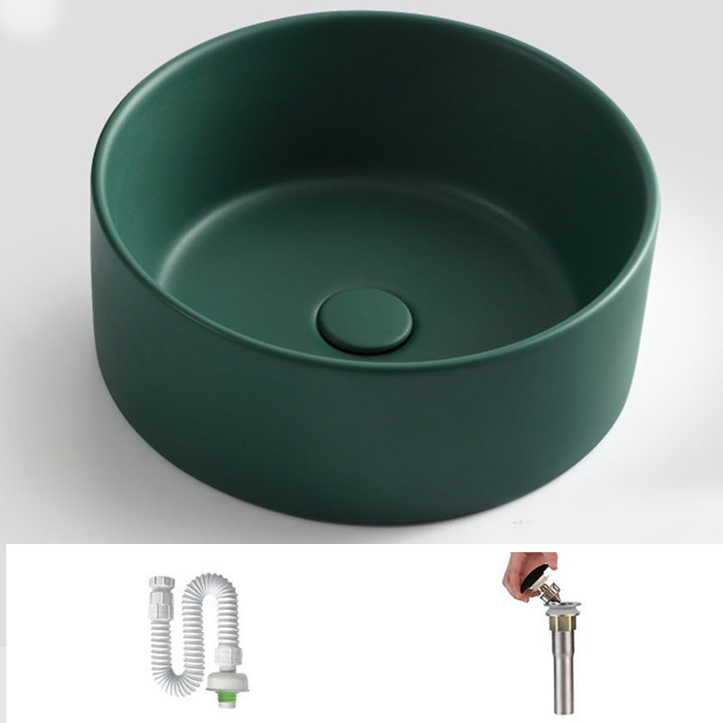 Modern Vessel Bathroom Sink Round Porcelain with Pop-Up Drain Basin Sink