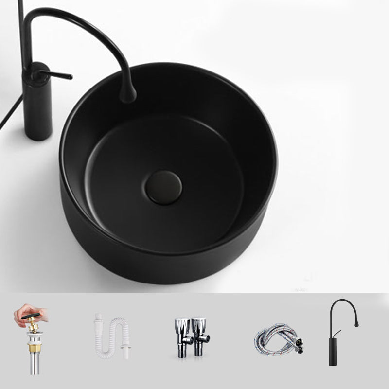 Modern Vessel Bathroom Sink Round Porcelain with Pop-Up Drain Basin Sink