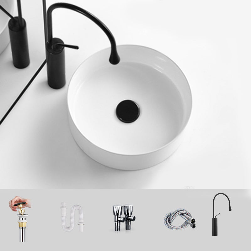 Modern Vessel Bathroom Sink Round Porcelain with Pop-Up Drain Basin Sink