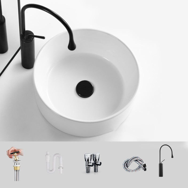 Modern Vessel Bathroom Sink Round Porcelain with Pop-Up Drain Basin Sink