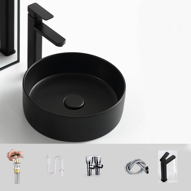 Modern Vessel Bathroom Sink Round Porcelain with Pop-Up Drain Basin Sink
