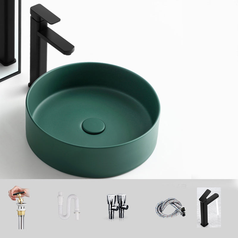 Modern Vessel Bathroom Sink Round Porcelain with Pop-Up Drain Basin Sink