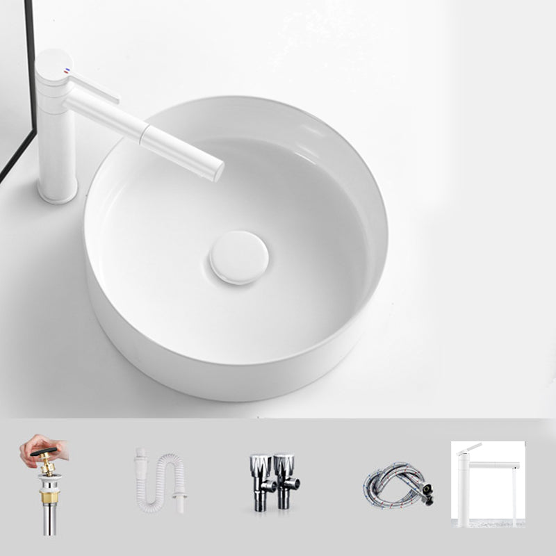 Modern Vessel Bathroom Sink Round Porcelain with Pop-Up Drain Basin Sink