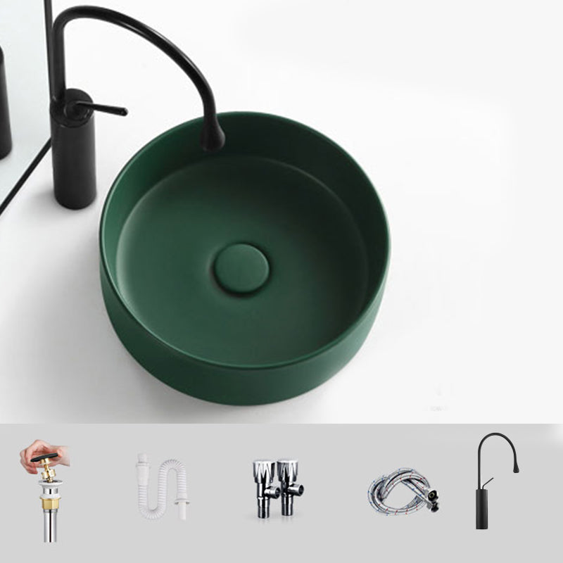 Modern Vessel Bathroom Sink Round Porcelain with Pop-Up Drain Basin Sink