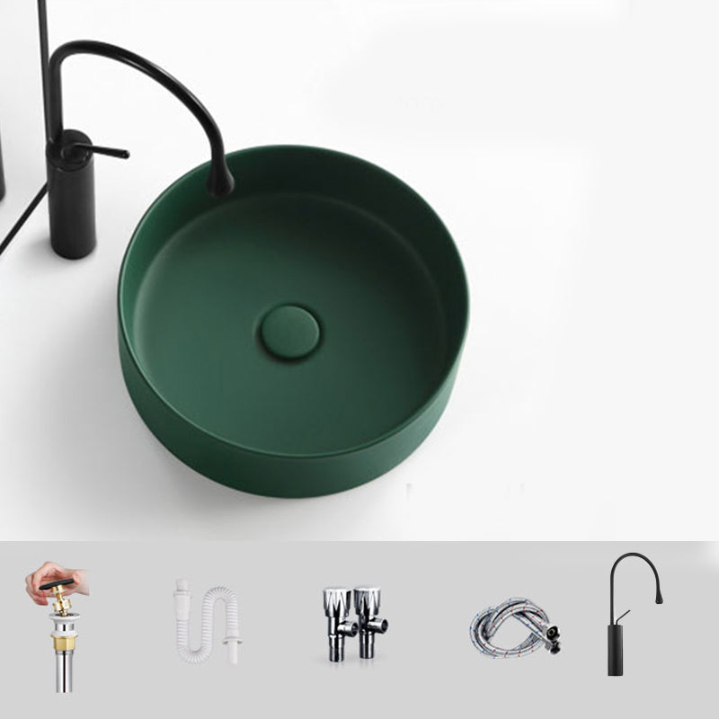 Modern Vessel Bathroom Sink Round Porcelain with Pop-Up Drain Basin Sink