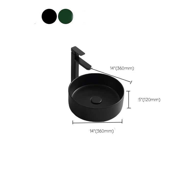 Modern Vessel Bathroom Sink Round Porcelain with Pop-Up Drain Basin Sink