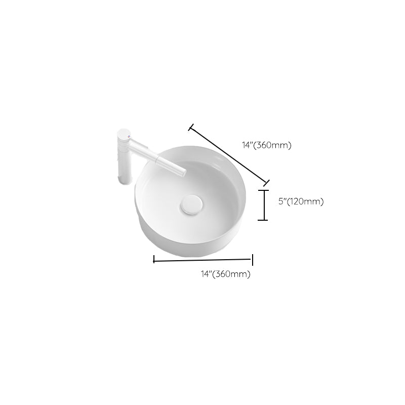 Modern Vessel Bathroom Sink Round Porcelain with Pop-Up Drain Basin Sink