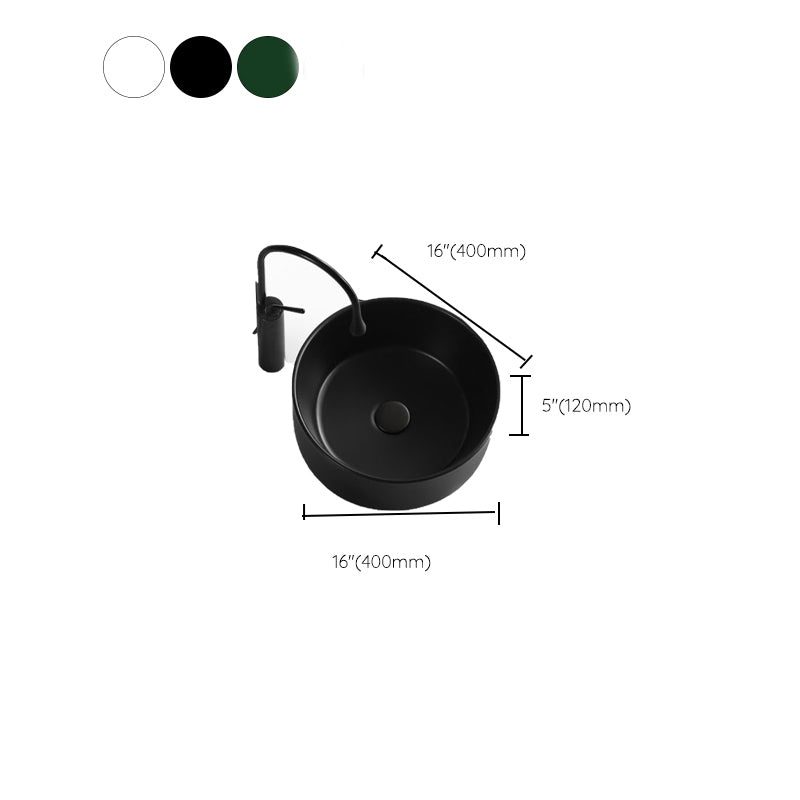 Modern Vessel Bathroom Sink Round Porcelain with Pop-Up Drain Basin Sink