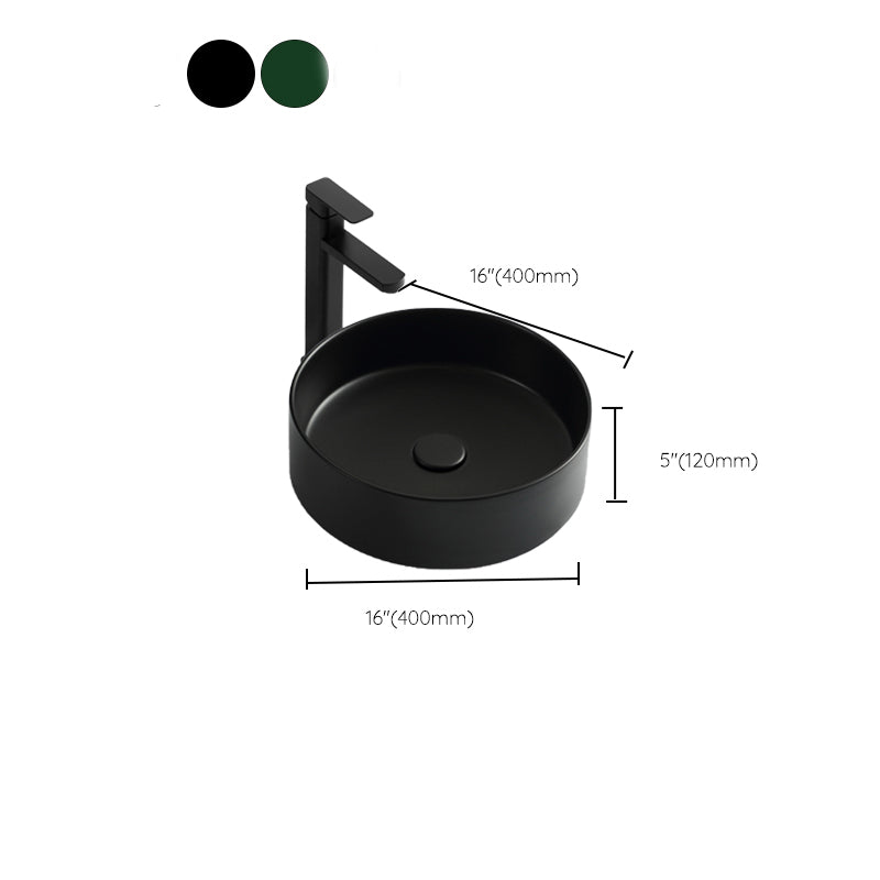 Modern Vessel Bathroom Sink Round Porcelain with Pop-Up Drain Basin Sink