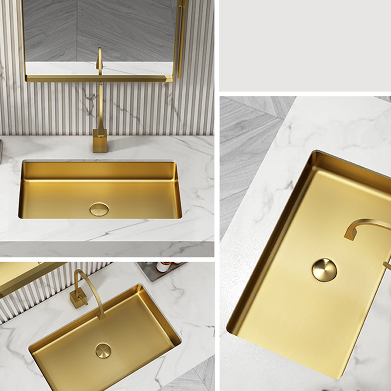 Modern Bathroom Sink Rectangular Metal Drop-in Bathroom Sink with Pop-Up Drain