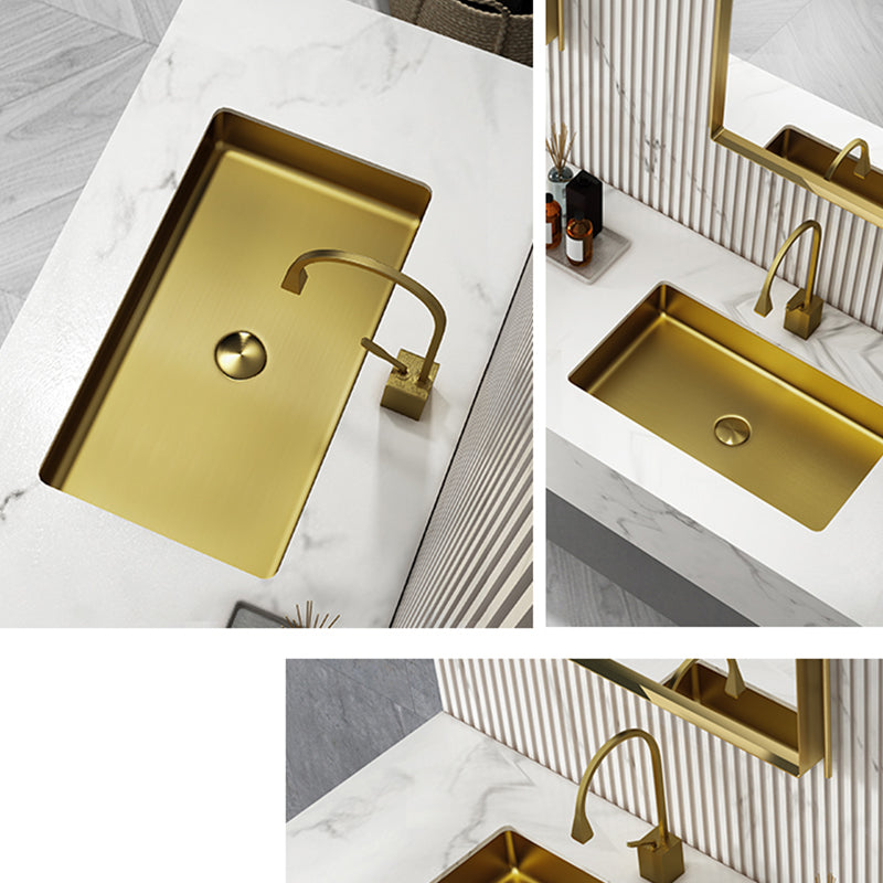 Modern Bathroom Sink Rectangular Metal Drop-in Bathroom Sink with Pop-Up Drain