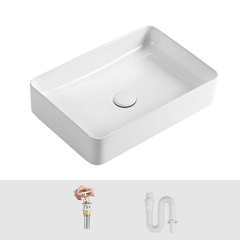 White Bathroom Sink Ceramic Rectangular Bathroom Sink with Faucet