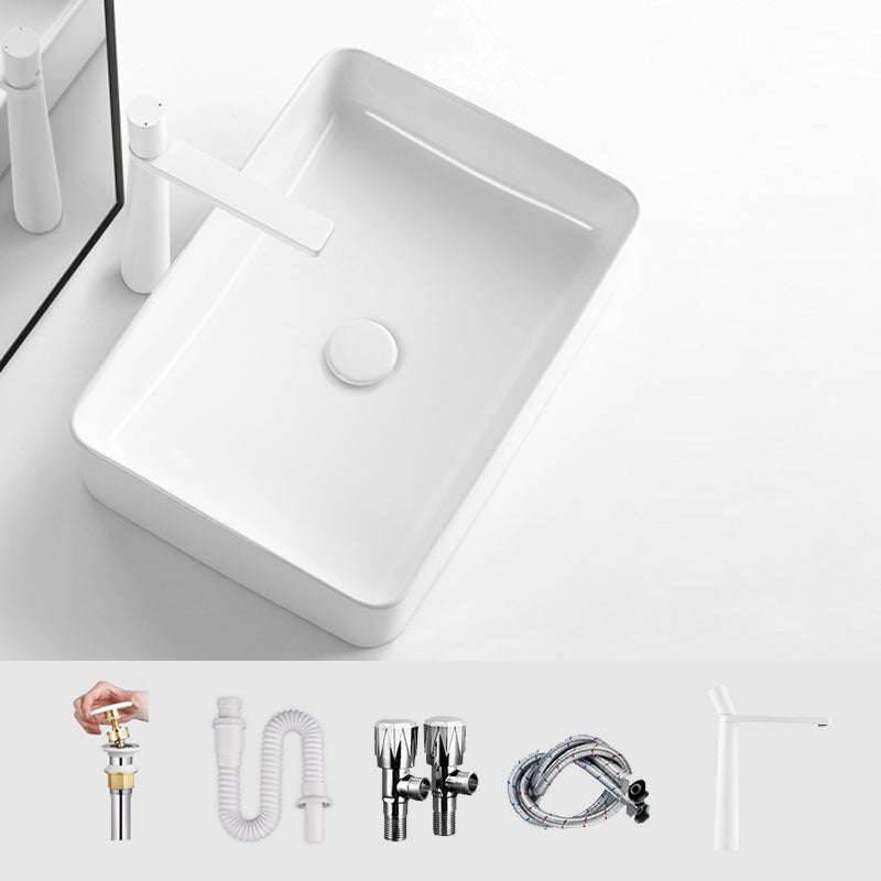 White Bathroom Sink Ceramic Rectangular Bathroom Sink with Faucet