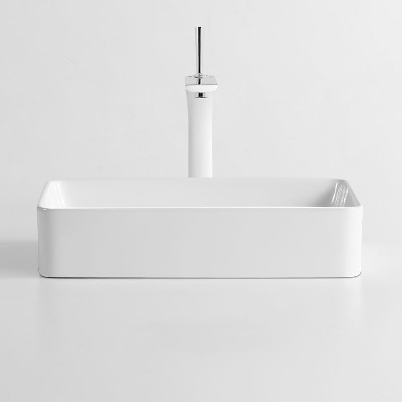White Bathroom Sink Ceramic Rectangular Bathroom Sink with Faucet