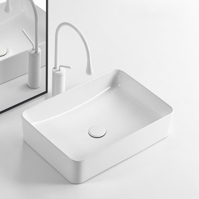 White Bathroom Sink Ceramic Rectangular Bathroom Sink with Faucet