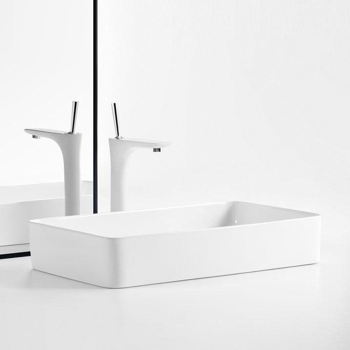 White Bathroom Sink Ceramic Rectangular Bathroom Sink with Faucet