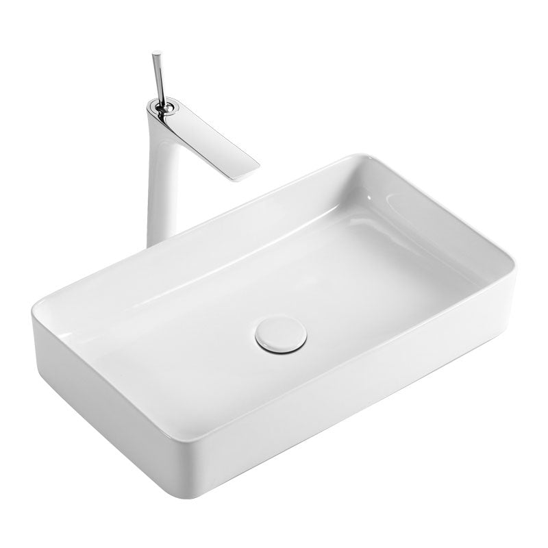 White Bathroom Sink Ceramic Rectangular Bathroom Sink with Faucet