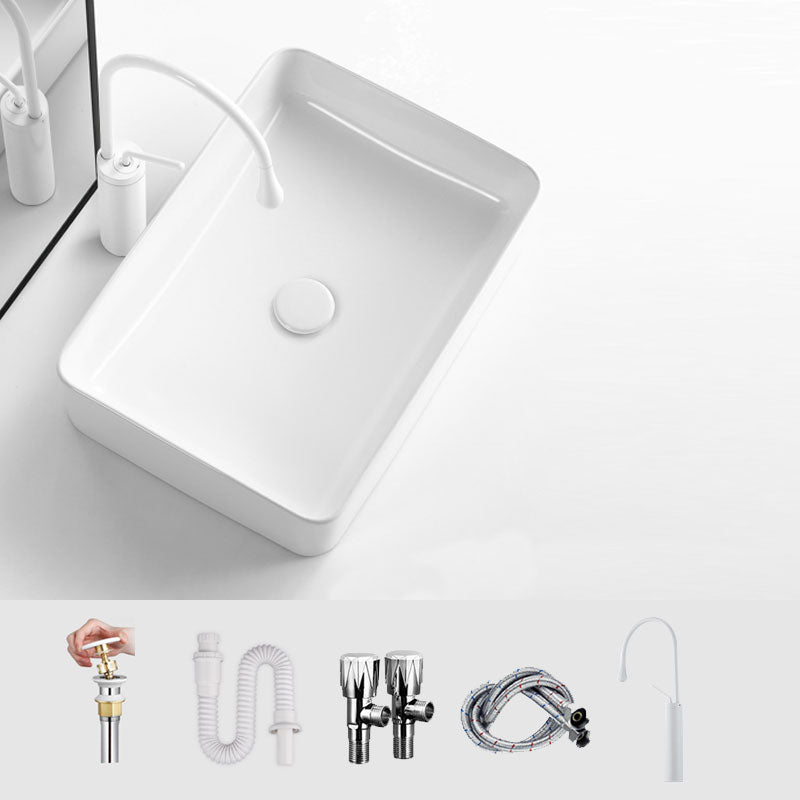 White Bathroom Sink Ceramic Rectangular Bathroom Sink with Faucet