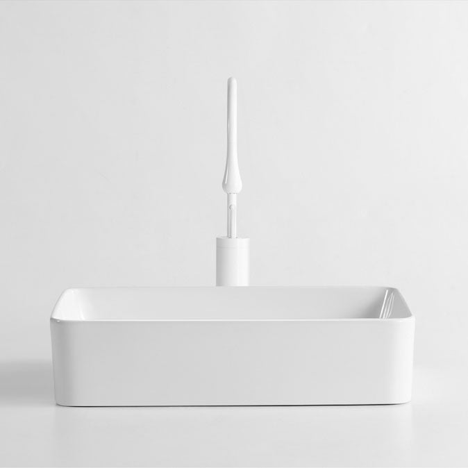 White Bathroom Sink Ceramic Rectangular Bathroom Sink with Faucet