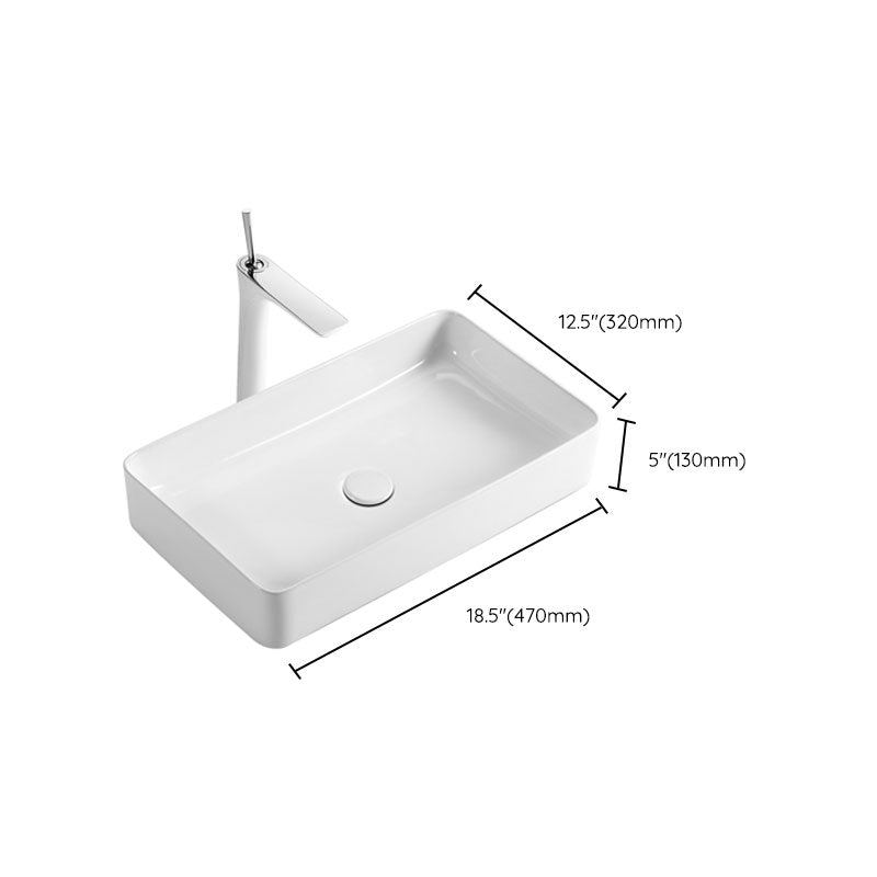 White Bathroom Sink Ceramic Rectangular Bathroom Sink with Faucet