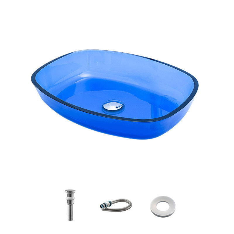 Modern Bathroom Sink Glass Oval-Shape Vessel Bathroom Sink with Pop-Up Drain