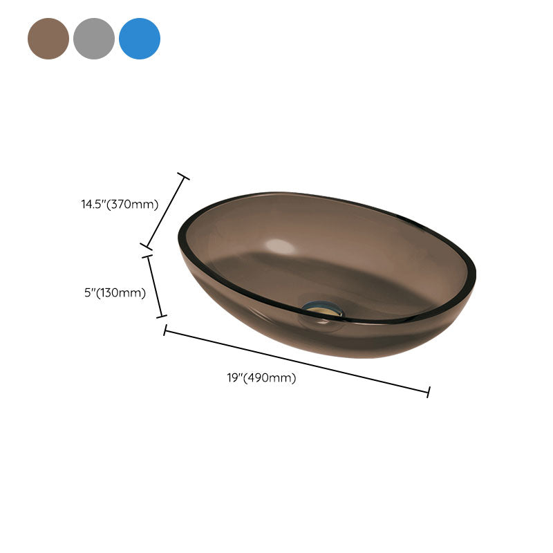 Modern Bathroom Sink Glass Oval-Shape Vessel Bathroom Sink with Pop-Up Drain