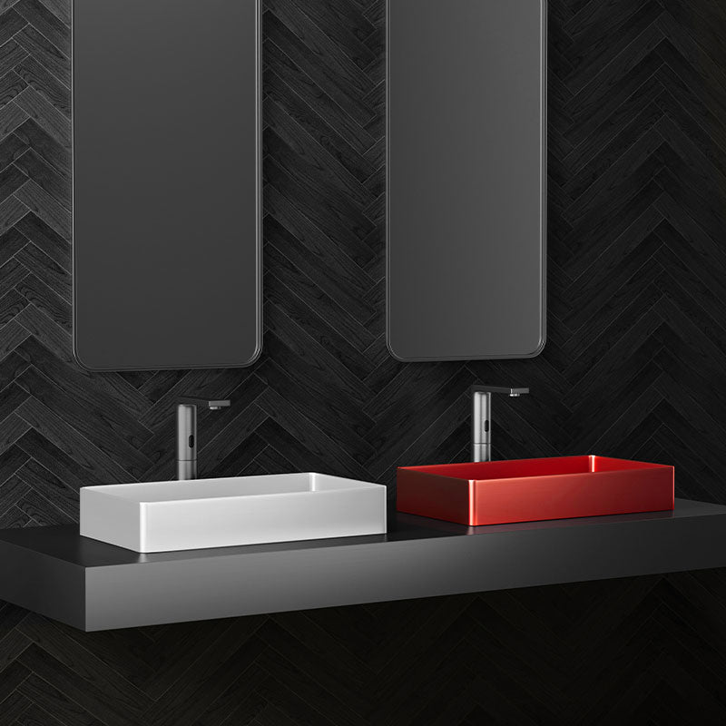 Modern Bathroom Sink Metal Rectangular Vessel Lavatory Sink with Pop-Up Drain
