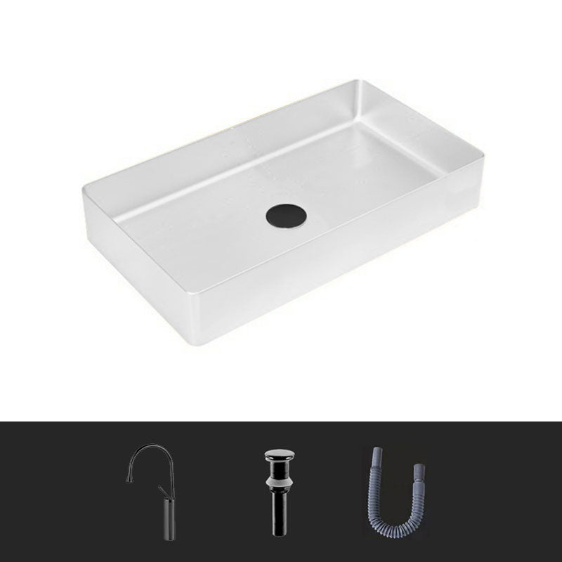 Modern Bathroom Sink Metal Rectangular Vessel Lavatory Sink with Pop-Up Drain