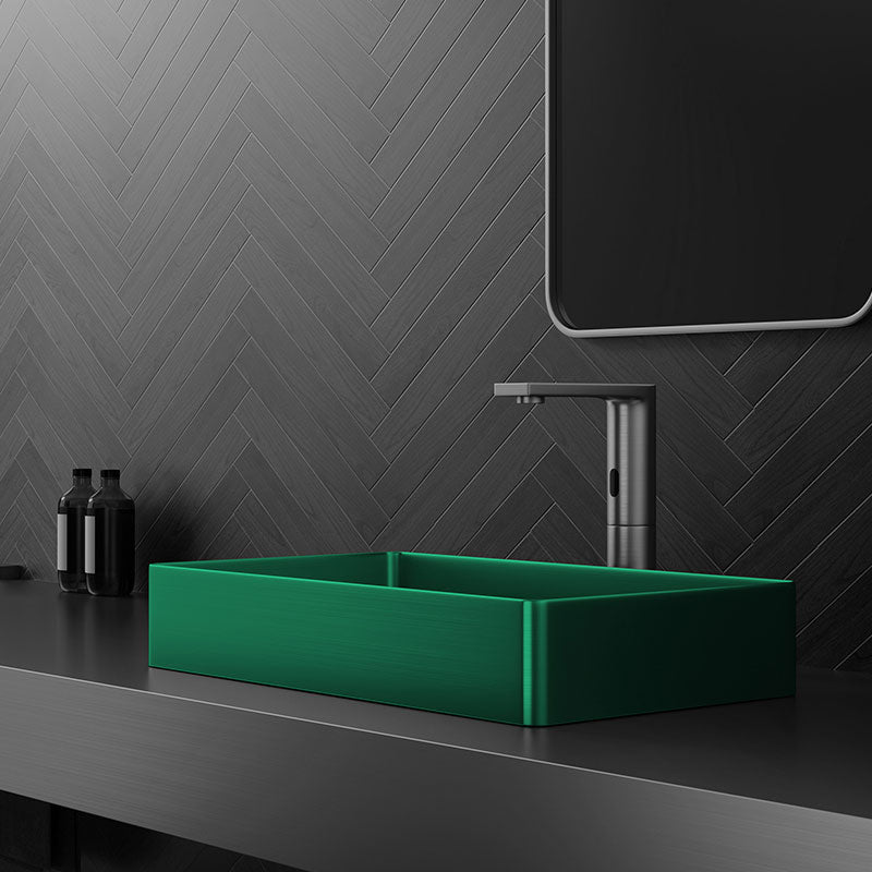 Modern Bathroom Sink Metal Rectangular Vessel Lavatory Sink with Pop-Up Drain