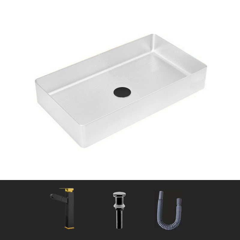 Modern Bathroom Sink Metal Rectangular Vessel Lavatory Sink with Pop-Up Drain