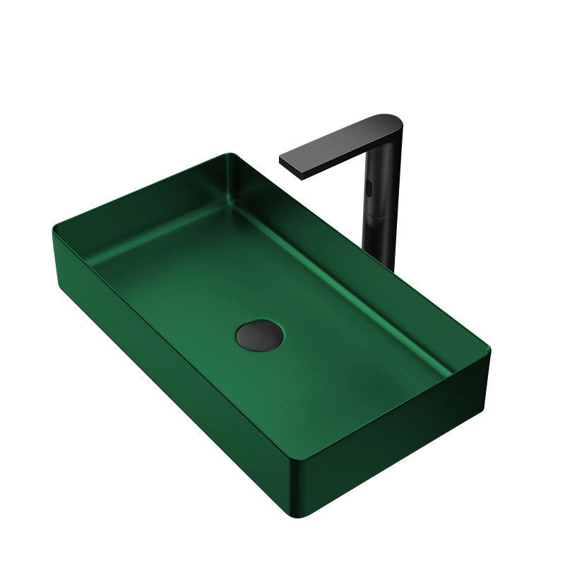 Modern Bathroom Sink Metal Rectangular Vessel Lavatory Sink with Pop-Up Drain