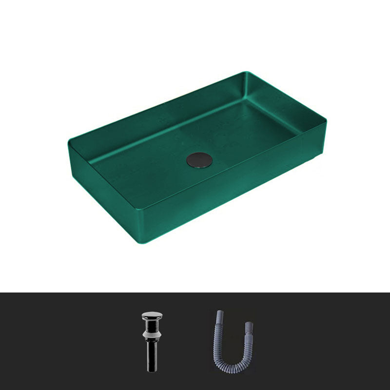 Modern Bathroom Sink Metal Rectangular Vessel Lavatory Sink with Pop-Up Drain
