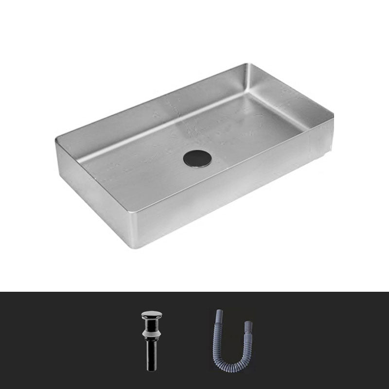Modern Bathroom Sink Metal Rectangular Vessel Lavatory Sink with Pop-Up Drain