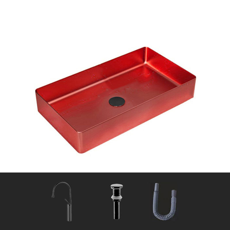 Modern Bathroom Sink Metal Rectangular Vessel Lavatory Sink with Pop-Up Drain