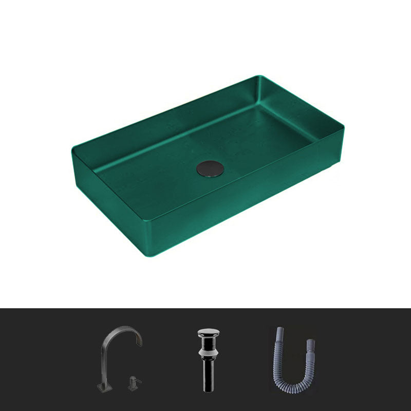 Modern Bathroom Sink Metal Rectangular Vessel Lavatory Sink with Pop-Up Drain