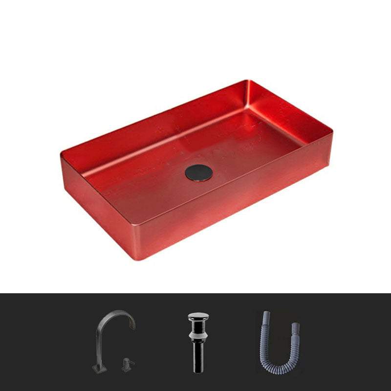 Modern Bathroom Sink Metal Rectangular Vessel Lavatory Sink with Pop-Up Drain