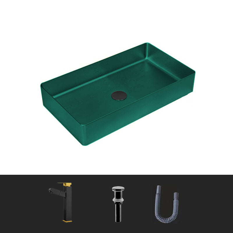Modern Bathroom Sink Metal Rectangular Vessel Lavatory Sink with Pop-Up Drain