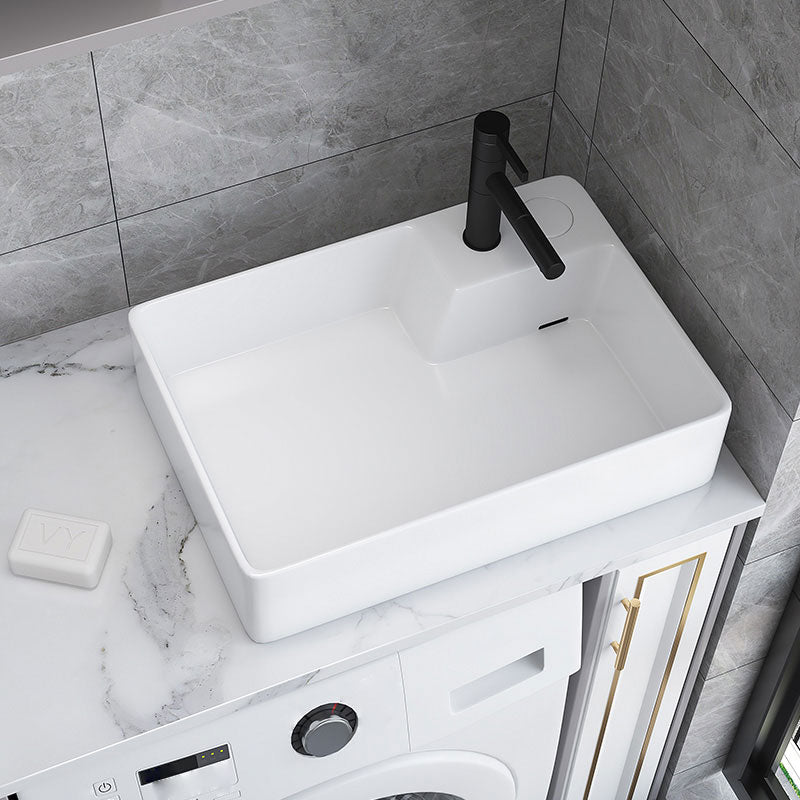 Modern Bathroom Sink White Ceramic Rectangular Bathroom Vessel Sink