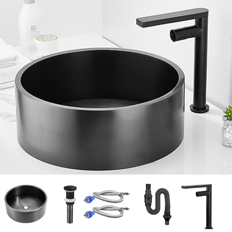Modern Bathroom Sink Metal Round Vessel Bathroom Sink with Pop-Up Drain