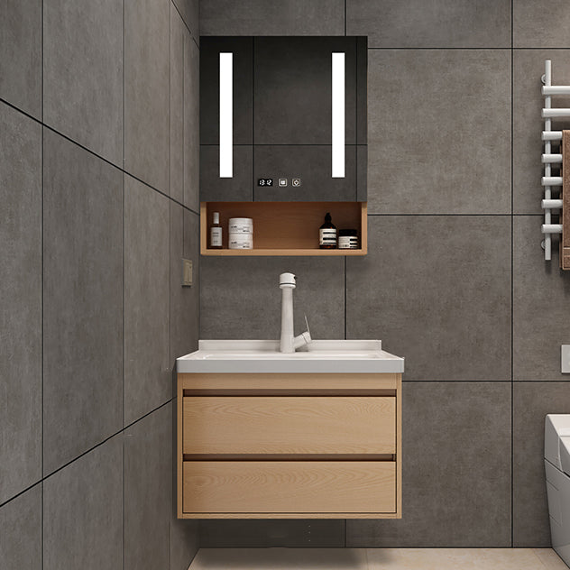 Wall Mount Vanity Mirror Single Sink Rectangle Door Wood Vanity with Drawers