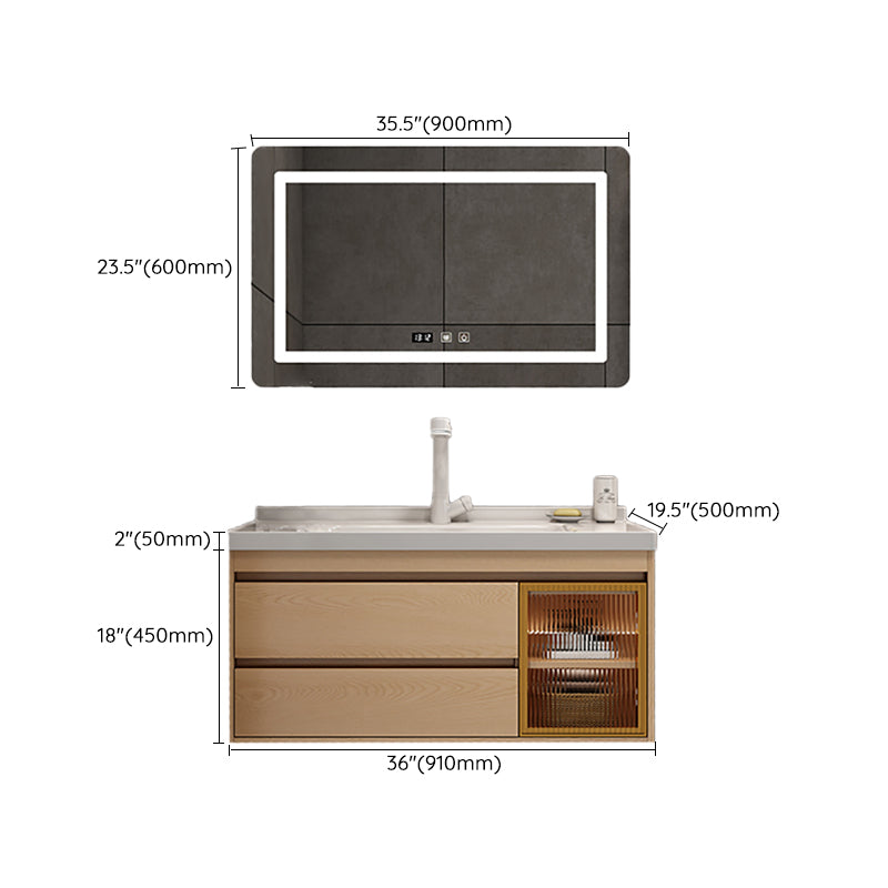 Wall Mount Vanity Mirror Single Sink Rectangle Door Wood Vanity with Drawers