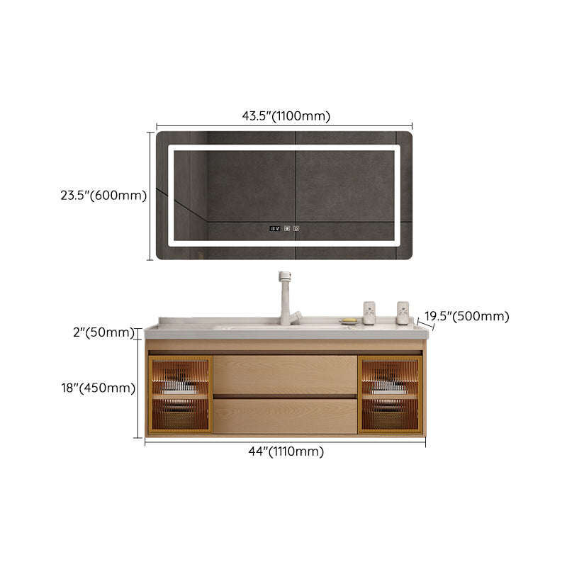 Wall Mount Vanity Mirror Single Sink Rectangle Door Wood Vanity with Drawers
