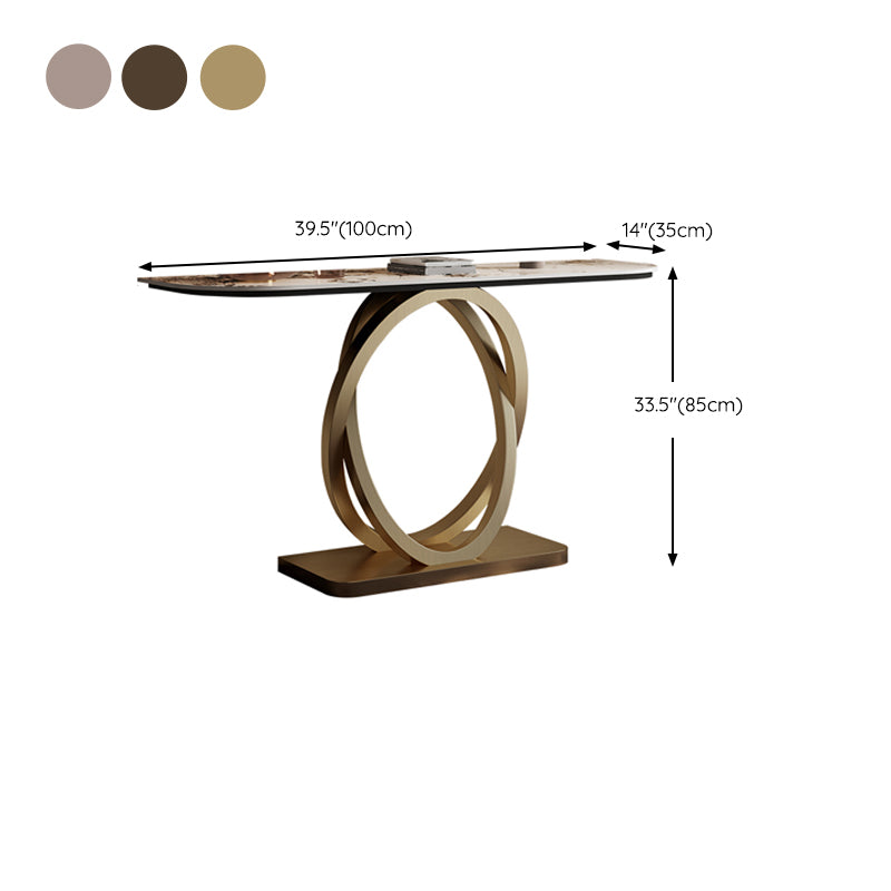 Glam Stone Console Table Half Moon Console Accent Table for Hall