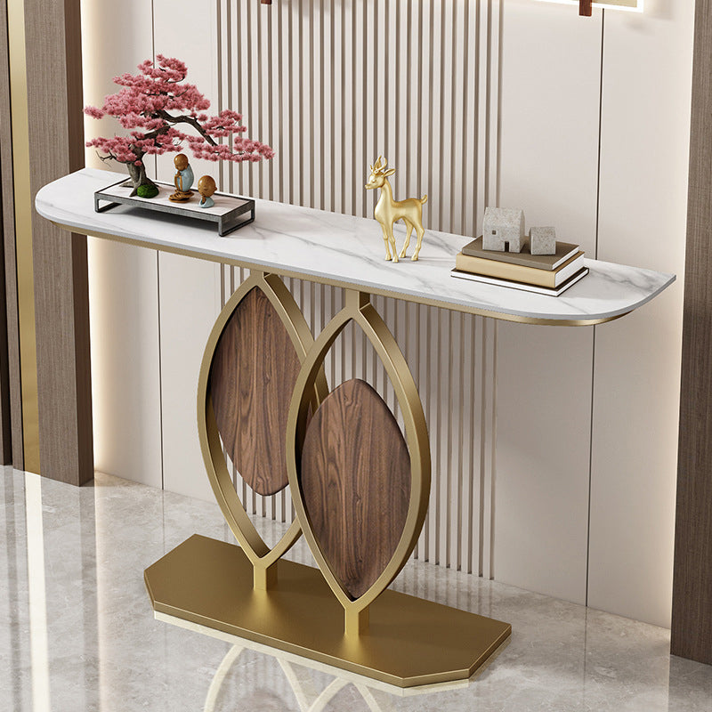 Glam Metal Accent Table Half Moon Sofa Console Table for Hall